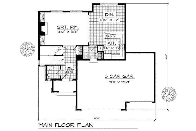 Home Plan - Floor Plan - Main Floor for European House Plan #70-185 - 3 bed, 2.5 bath