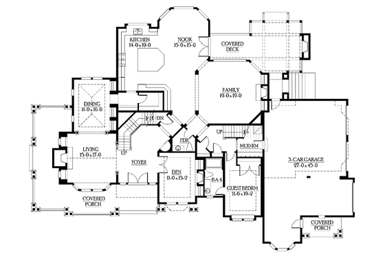 Floor Plan - Main Floor for Craftsman House Plan #132-336 - 4 bed, 4.5 bath