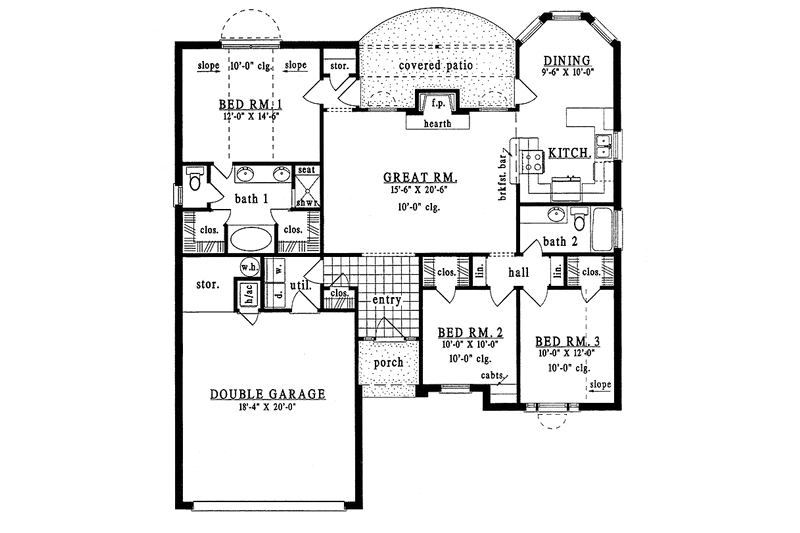 Home Plan - Floor Plan - Main Floor for European House Plan #42-496 - 3 bed, 2 bath