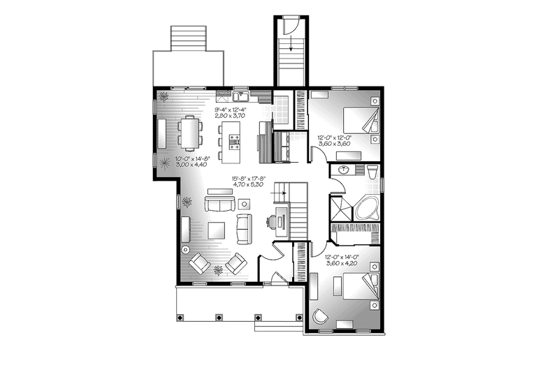 Architectural House Design - Floor Plan - Main Floor for Country House Plan #23-2500 - 2 bed, 1 bath
