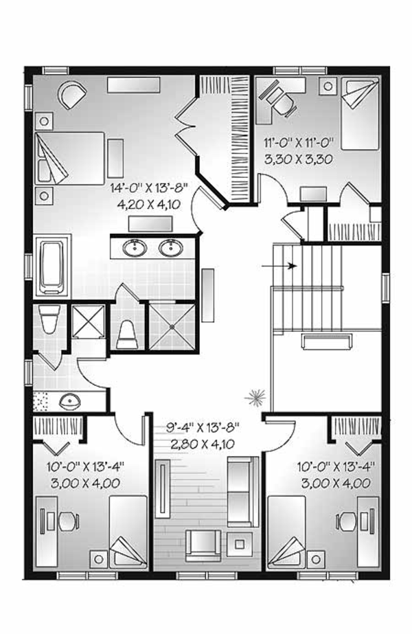 Architectural House Design - Craftsman Floor Plan - Upper Floor Plan #23-2483