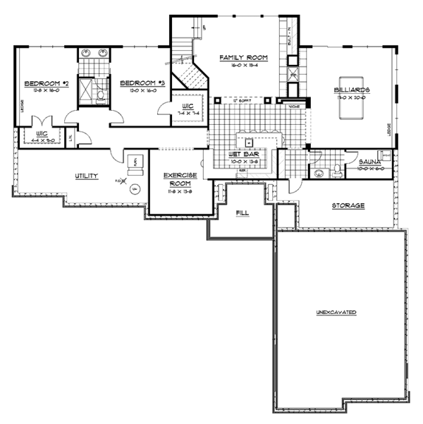 Architectural House Design - Ranch Floor Plan - Lower Floor Plan #51-684