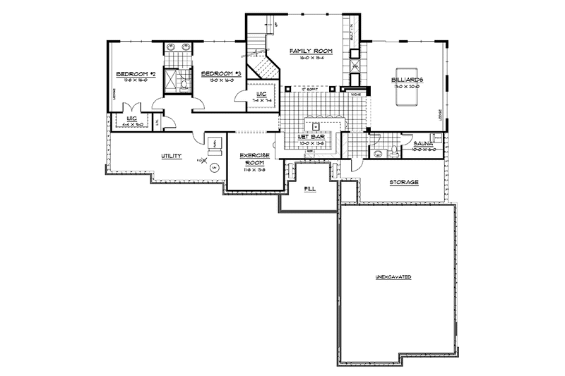 Home Plan - Floor Plan - Lower Floor for Ranch House Plan #51-684 - 3 bed, 3 bath
