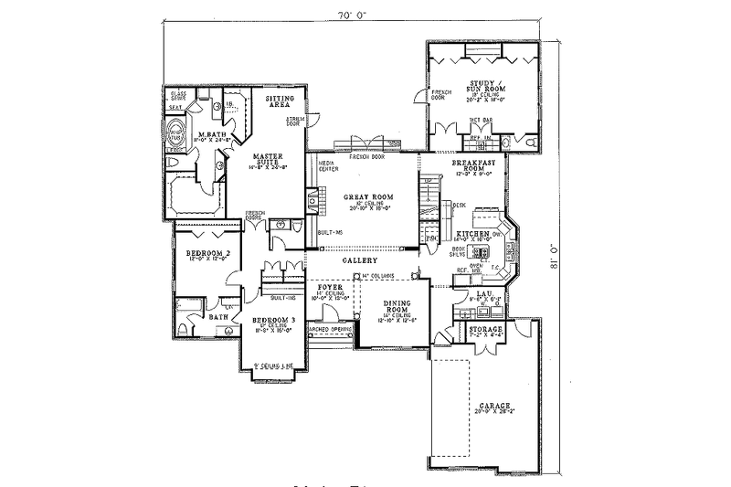 House Blueprint - Floor Plan - Main Floor for European House Plan #17-274 - 3 bed, 5 bath