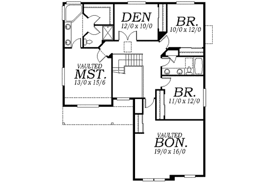 Floor Plan - Upper Floor for Traditional House Plan #130-121 - 3 bed, 2.5 bath