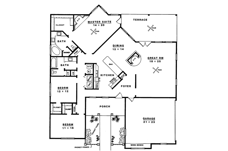 Dream House Plan - Floor Plan - Main Floor for Country House Plan #14-259 - 3 bed, 2 bath