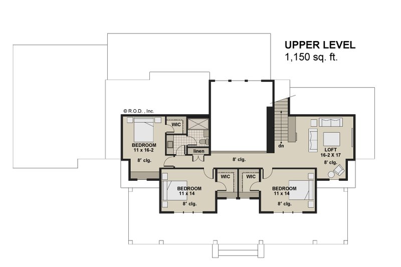 House Blueprint - Floor Plan - Upper Floor for Farmhouse House Plan #51-1451 - 5 bed, 3.5 bath