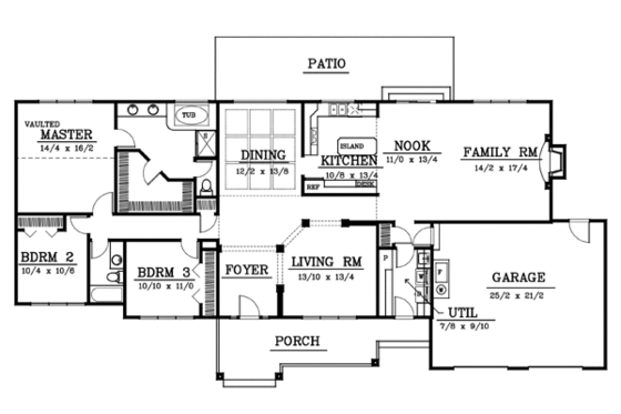 Floor Plan - Main Floor for Ranch House Plan #100-405 - 3 bed, 2 bath