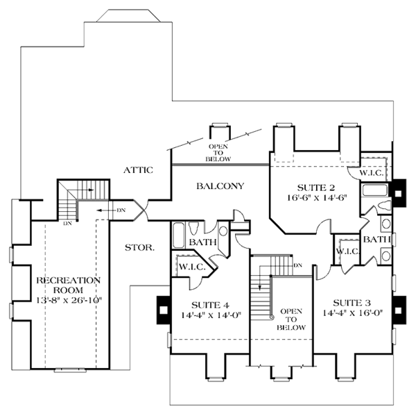 House Blueprint - Classical Floor Plan - Upper Floor Plan #453-311
