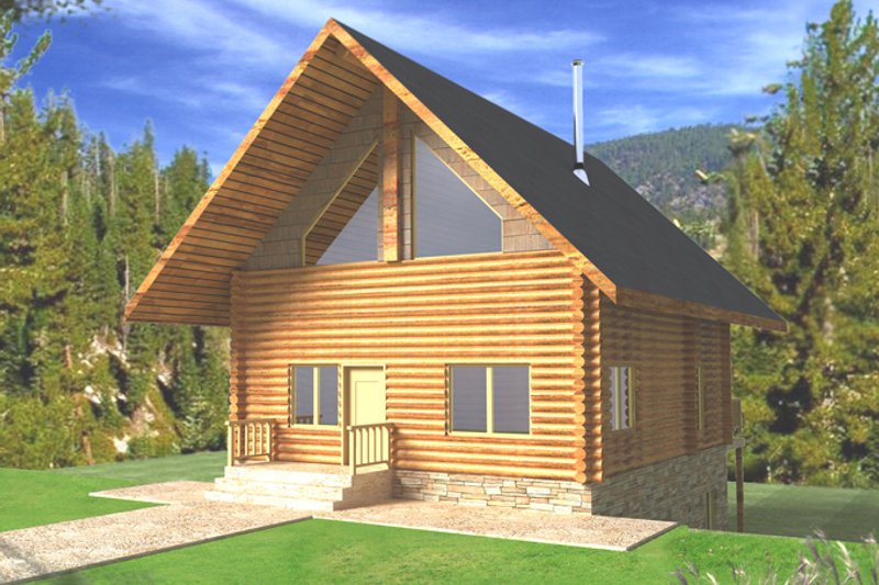 Dream House Plan - Log Exterior - Front Elevation Plan #117-821