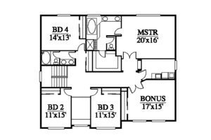 Floor Plan - Upper Floor for Craftsman House Plan #951-1 - 4 bed, 2.5 bath