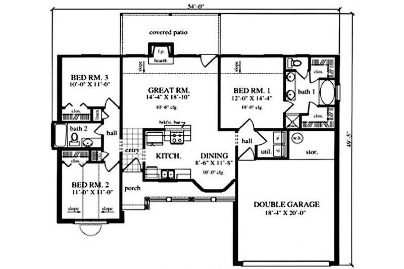 Home Plan - Floor Plan - Main Floor for Country House Plan #42-664 - 3 bed, 2 bath