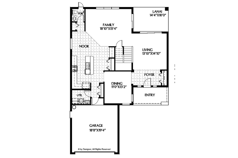 Architectural House Design - Floor Plan - Main Floor for Mediterranean House Plan #999-71 - 4 bed, 2.5 bath