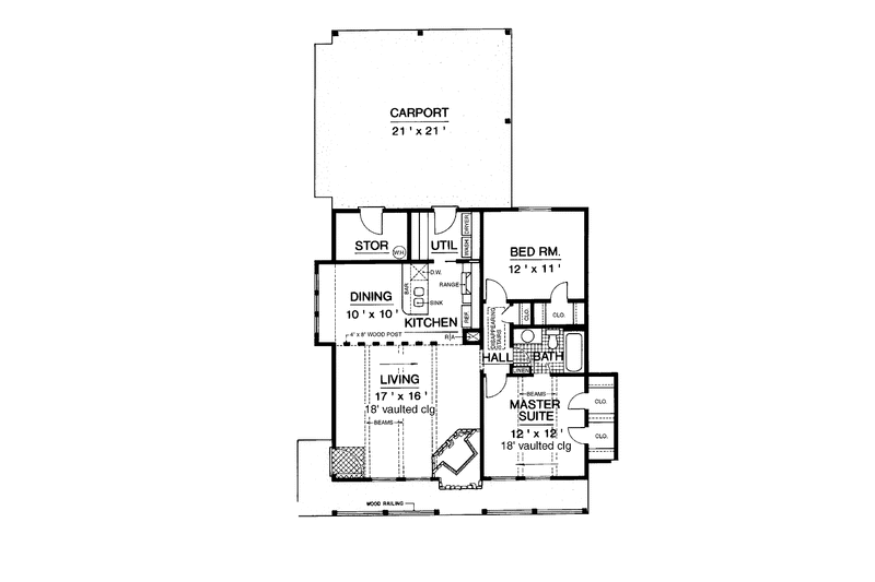 House Blueprint - Floor Plan - Main Floor for Cabin House Plan #45-438 - 2 bed, 1 bath