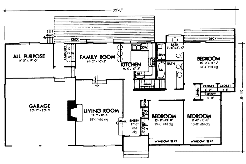 Home Plan - Floor Plan - Main Floor for Prairie House Plan #320-1402 - 3 bed, 2 bath