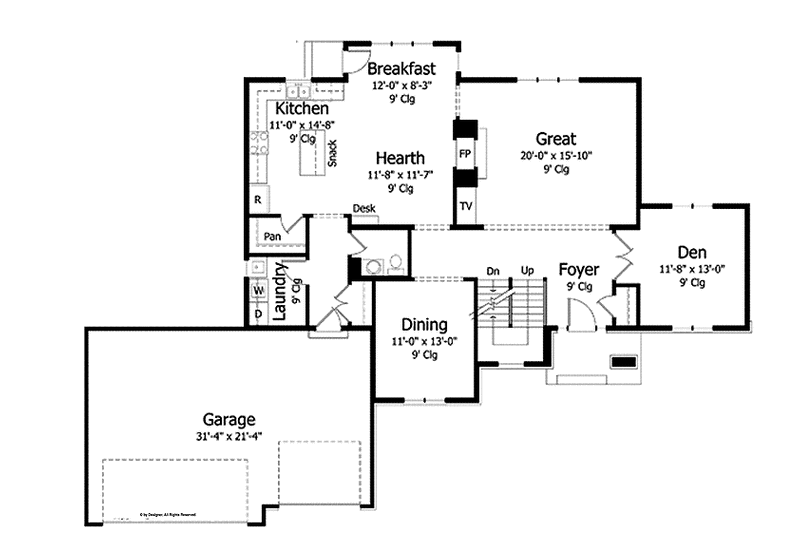 Home Plan - Floor Plan - Main Floor for Colonial House Plan #51-1005 - 4 bed, 2.5 bath