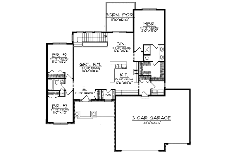 Architectural House Design - Floor Plan - Main Floor for Country House Plan #70-1404 - 5 bed, 3 bath
