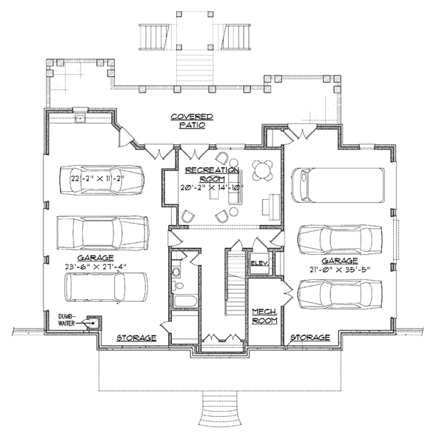 Architectural House Design - Traditional Floor Plan - Lower Floor Plan #1054-9