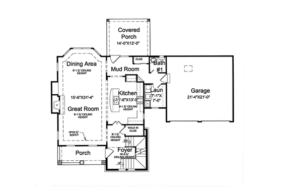 Floor Plan - Main Floor for Traditional House Plan #46-846 - 3 bed, 2.5 bath
