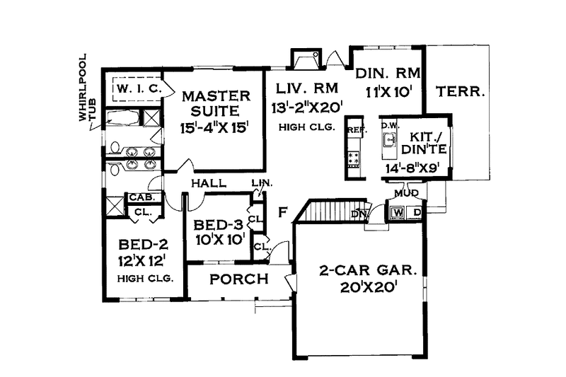 Home Plan - Floor Plan - Main Floor for Country House Plan #3-241 - 3 bed, 2 bath