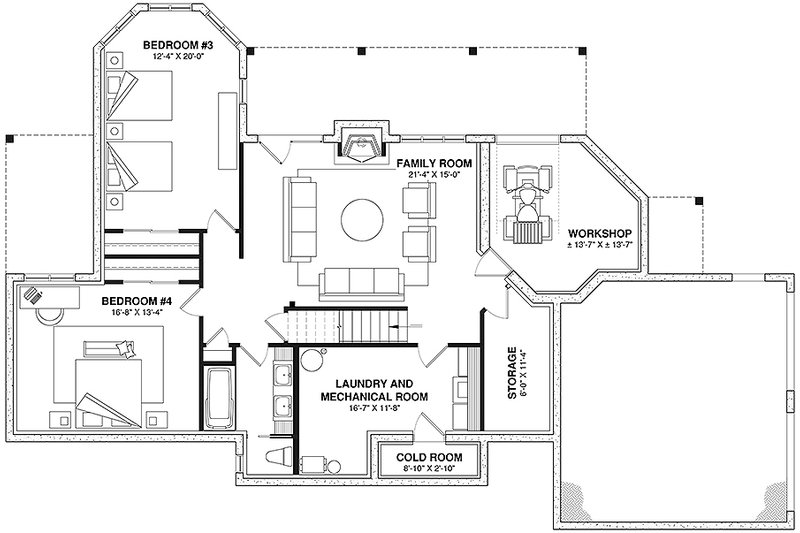 Home Plan - Floor Plan - Lower Floor for Cottage House Plan #23-2069 - 4 bed, 3.5 bath