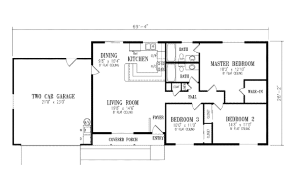Floor Plan - Main Floor for Ranch House Plan #1-222 - 3 bed, 2 bath