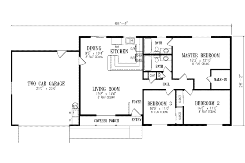 Home Plan - Floor Plan - Main Floor for Ranch House Plan #1-222 - 3 bed, 2 bath