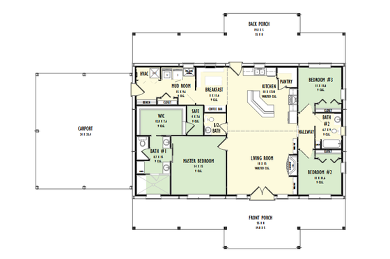 Floor Plan - Main Floor for Barndominium House Plan #1092-51 - 3 bed, 2.5 bath