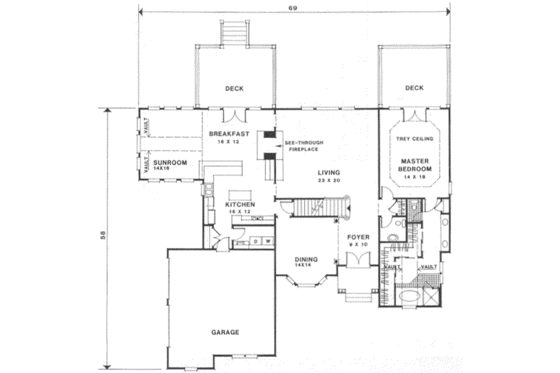 Floor Plan - Main Floor for European House Plan #129-157 - 4 bed, 4.5 bath