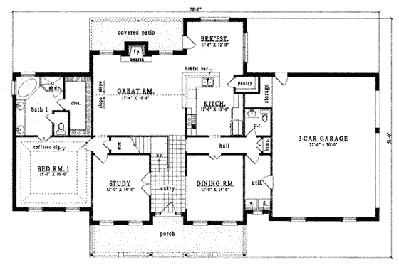 Floor Plan - Main Floor for Southern House Plan #42-275 - 4 bed, 2.5 bath