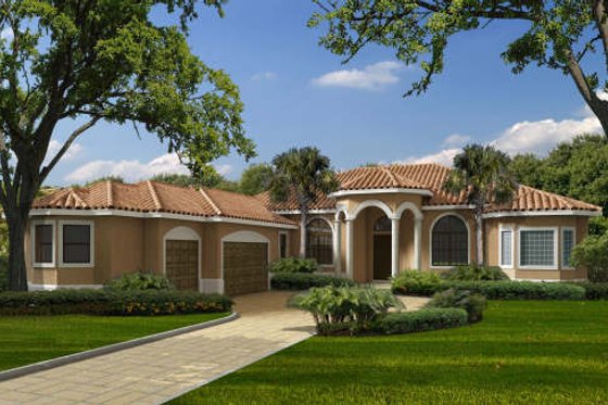 Exterior - Front Elevation for Mediterranean House Plan #420-280 - 3 bed, 3.5 bath