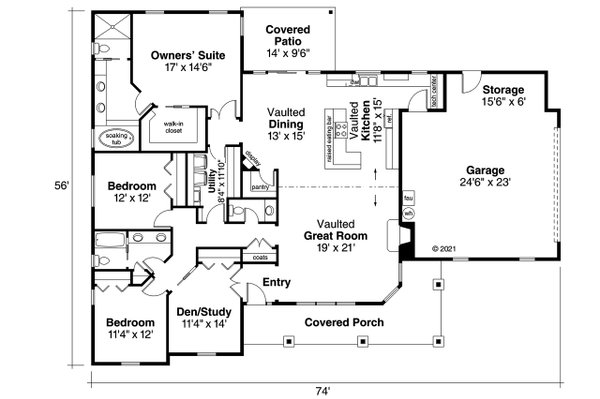 House Design - Ranch Floor Plan - Main Floor Plan #124-948