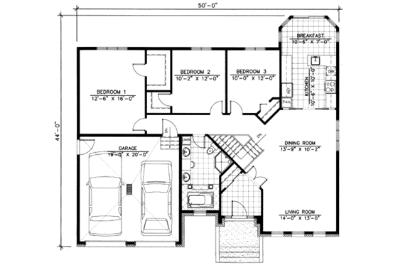 Floor Plan - Main Floor for European House Plan #138-153 - 3 bed, 1 bath