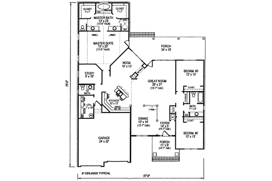 Floor Plan - Main Floor for Traditional House Plan #14-230 - 3 bed, 2.5 bath