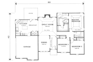 Floor Plan - Main Floor for Mediterranean House Plan #129-113 - 3 bed, 2 bath