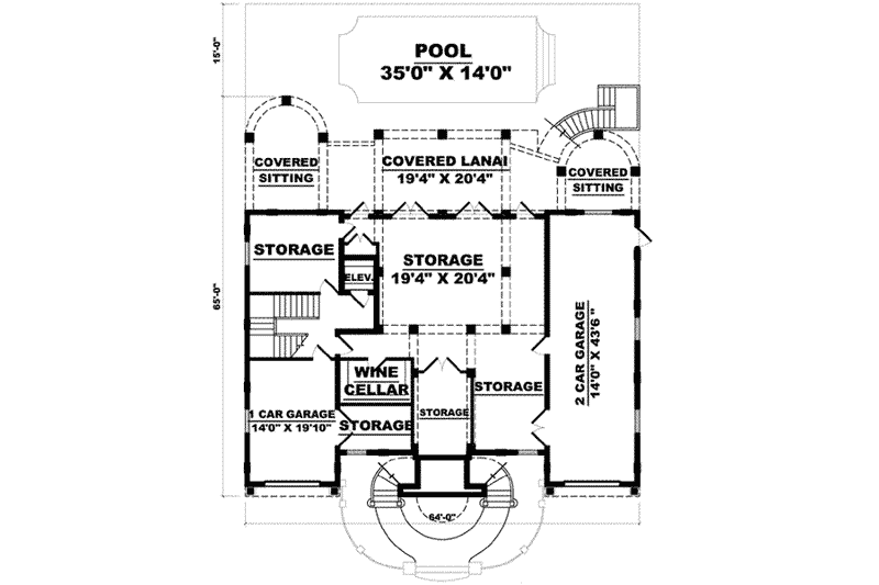 Architectural House Design - Floor Plan - Lower Floor for Mediterranean House Plan #27-317 - 4 bed, 6.5 bath