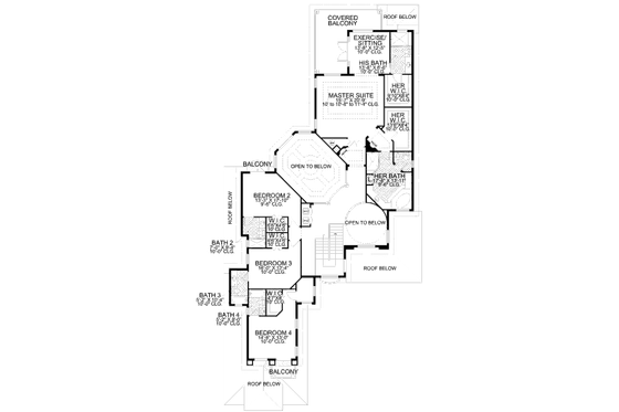 Floor Plan - Upper Floor for Mediterranean House Plan #420-181 - 5 bed, 6.5 bath
