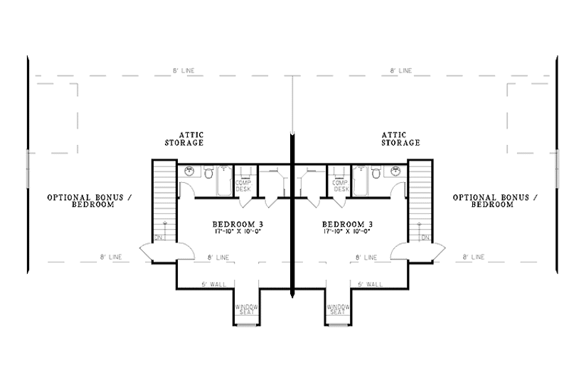 Home Plan - Floor Plan - Upper Floor for Traditional House Plan #17-2694 - 6 bed, 6 bath