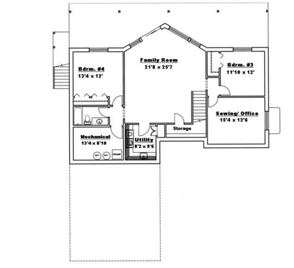 Architectural House Design - Ranch Floor Plan - Lower Floor Plan #117-833