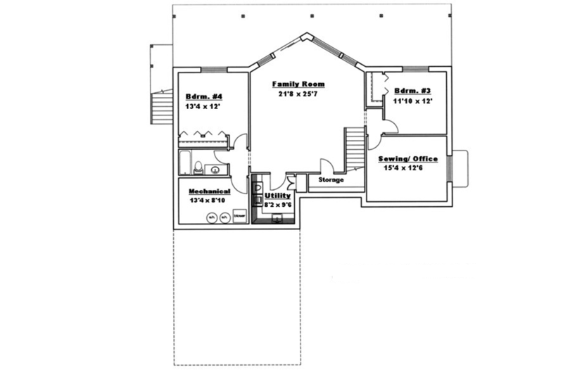 Architectural House Design - Floor Plan - Lower Floor for Ranch House Plan #117-833 - 4 bed, 3 bath