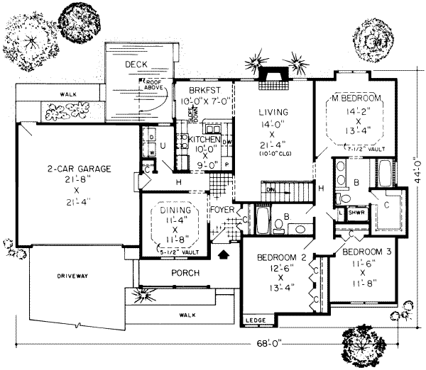 Floor Plan - Main Floor for Traditional House Plan #312-267 - 3 bed, 2 bath