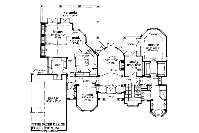 House Blueprint - Floor Plan - Main Floor for Mediterranean House Plan #930-46 - 4 bed, 3.5 bath