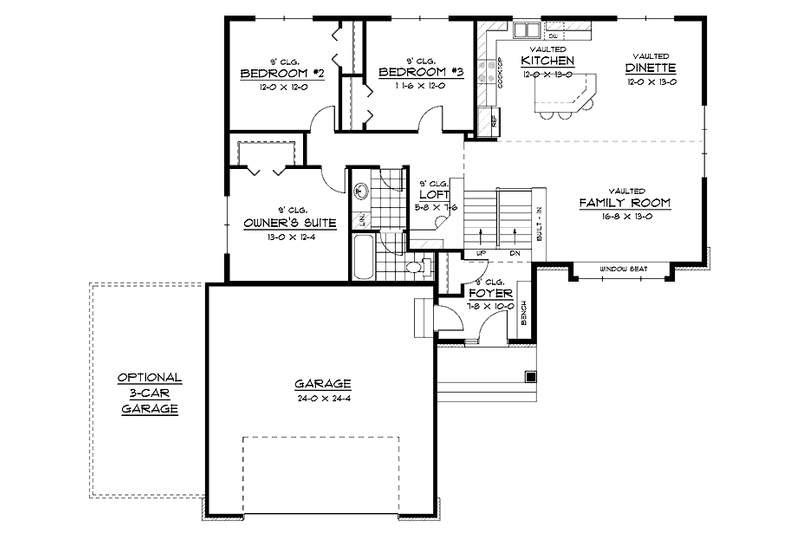 Home Plan - Floor Plan - Main Floor for Contemporary House Plan #51-594 - 3 bed, 1 bath