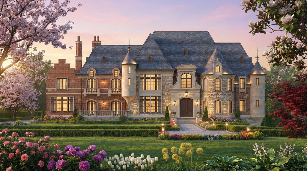Exterior - Front Elevation 2 for European House Plan #119-481 - 5 bed, 5 bath