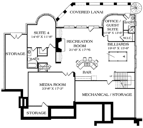 Dream House Plan - European Floor Plan - Lower Floor Plan #453-454