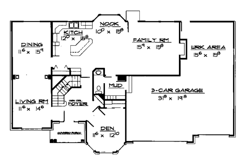 Architectural House Design - Floor Plan - Main Floor for Country House Plan #308-247 - 4 bed, 2 bath