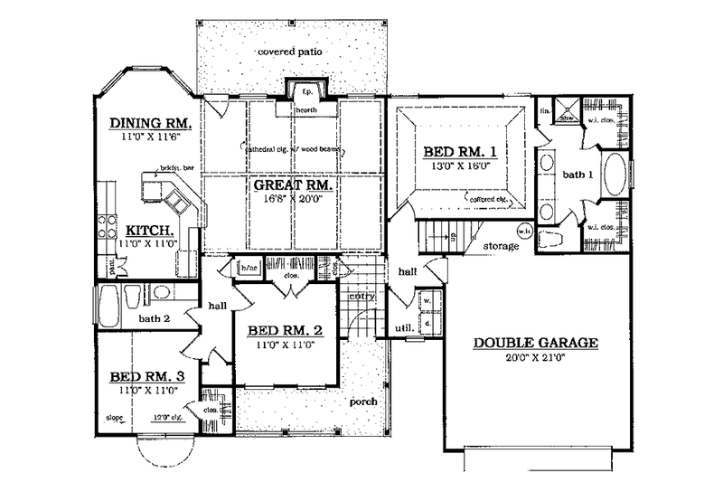 Dream House Plan - Floor Plan - Main Floor for Country House Plan #42-422 - 3 bed, 2 bath