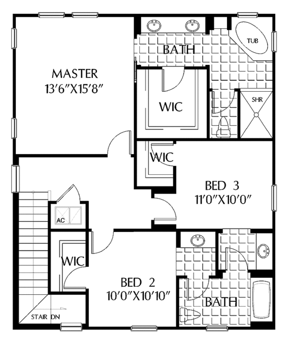Architectural House Design - Classical Floor Plan - Upper Floor Plan #999-151
