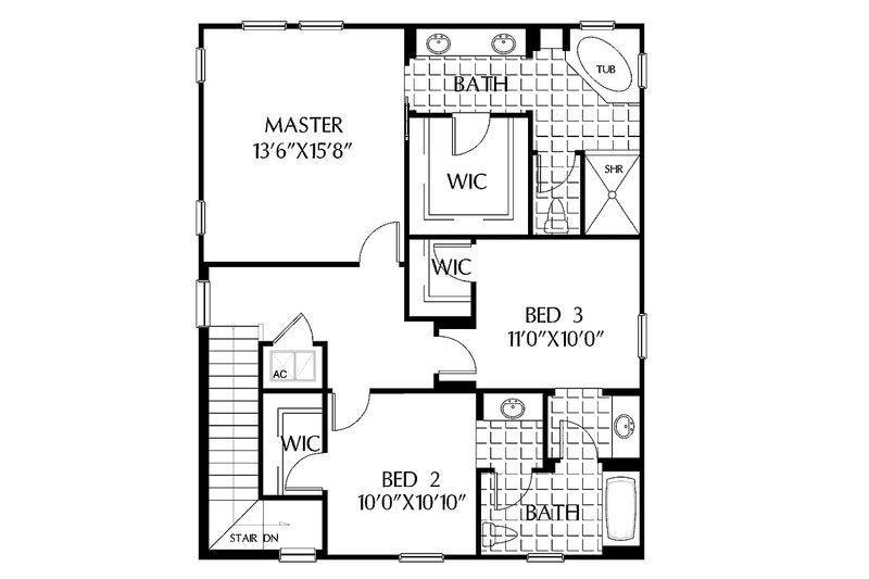 Home Plan - Floor Plan - Upper Floor for Classical House Plan #999-151 - 3 bed, 2.5 bath