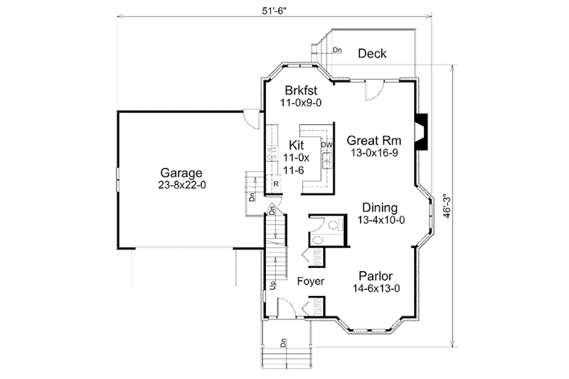 Home Plan - Floor Plan - Main Floor for Traditional House Plan #57-438 - 3 bed, 2.5 bath